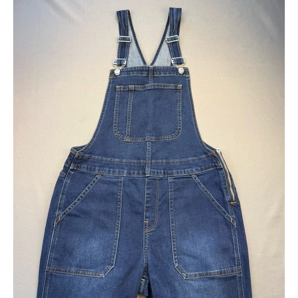 J.Crew Denim Skinny Overalls Med Wash Blue Jean Signature Stretch Size Medium‎